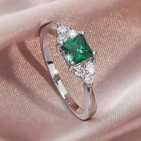 Emerald Cut Zircon Gemstone Ring - Picture 1 of 4